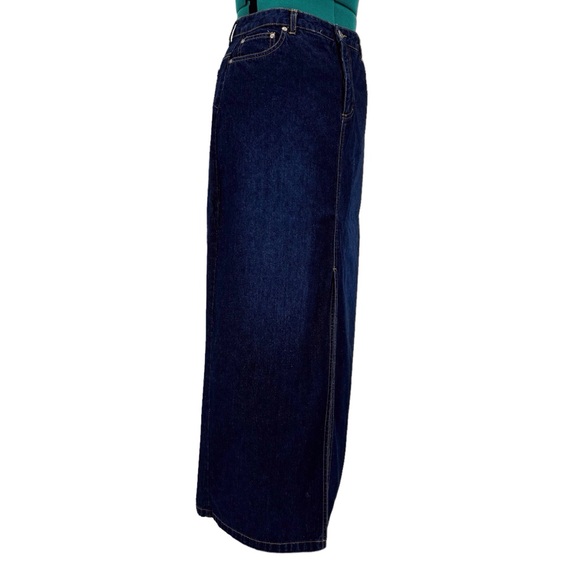 Contrast Jeans Dark Blue Wash Denim Maxi Skirt with Front Slit, 9 - Picture 13 of 16